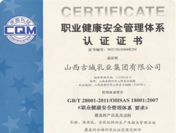 職業(yè)健康安全管理體系認證證書